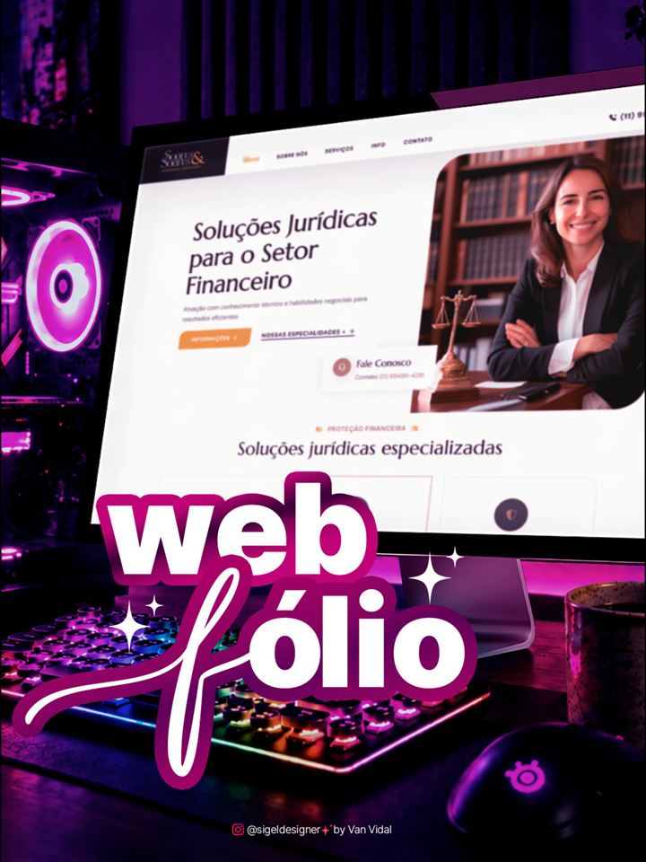 Site da Soares e Soares exibido num monitor, em montagem de webfólio